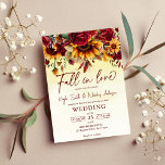 Fall in love burgundy roses sunflowers wedding invitation<br><div class="desc">Fall in love Burgundy roses yellow sunflowers autumn foliage yellow ombre background floral wedding invitation invitation template instant download,  all in one invitation with qr RSVP at the back</div>
