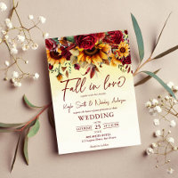 Fall in love burgundy roses sunflowers wedding
