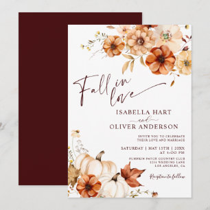 Fall In Love Burgundy Rust Boho Wedding invitation