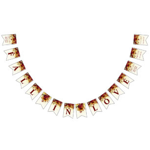 Fall in love burgundy sunflowers bridal shower bunting flags