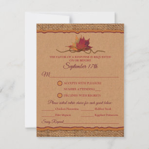 Fall in Love Burlap, mariage Feuille RSVP avec rep