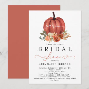 Fall in Love Burnt Orange Peach Pumpkin Floral Invitation