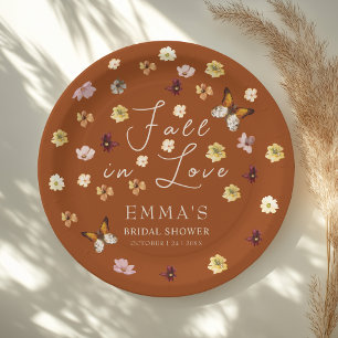 Fall in Love Burnt Orange Wildflower Bridal Shower Paper Plate