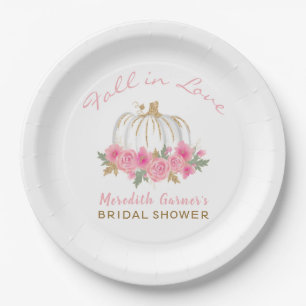 Fall in Love Chic Glitter Autumn Bridal Shower Paper Plate