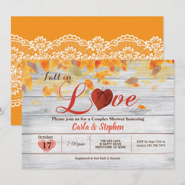 Fall in love couples shower rustic wood invitation (Front/Back)