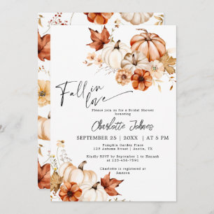 Fall In Love Cream Rust Pumpkin Bridal Shower Invitation
