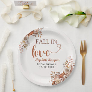 Fall in Love Cute Fall Bridal Shower Paper Plate