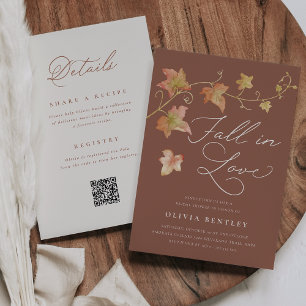 "Fall in Love" Double Sided QR Code Bridal Shower Invitation