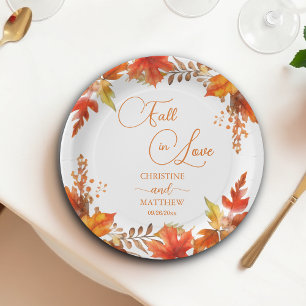 Fall in Love Elegant Boho Floral Wedding Paper Plate