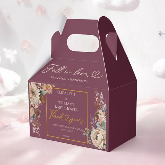 Fall In Love Elegant Fall Floral Burgundy  Boho Favor Box (Creator Uploaded)