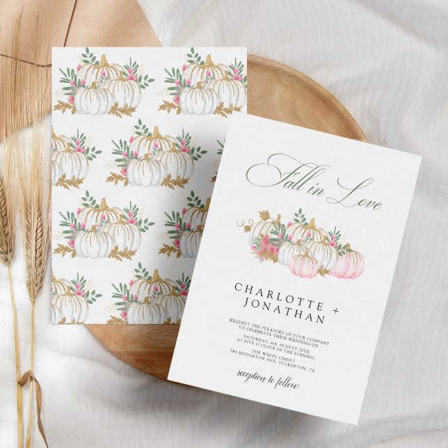 Fall in Love Elegant Pumpkin Florals Wedding Invitation (Creator Uploaded)