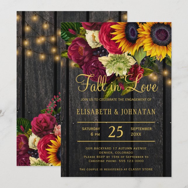 Fall in love elegant rustic barn wood engagement invitation (Front/Back)