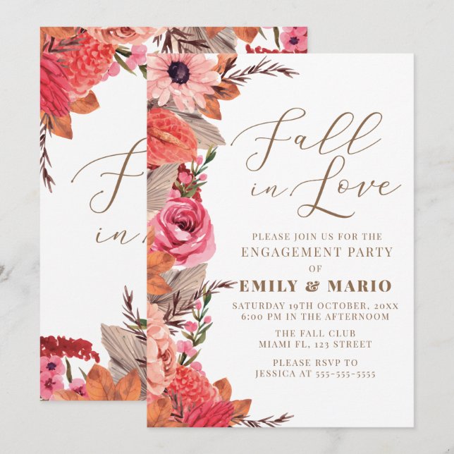 Fall In Love Engagement Invitation (Devant / Derrière)