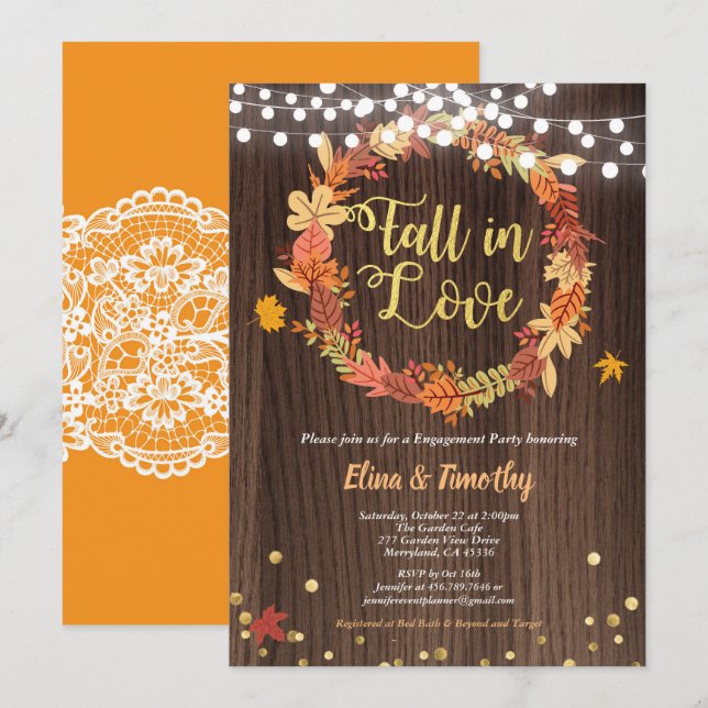Fall in love engagement party invitation wreath (Front/Back)