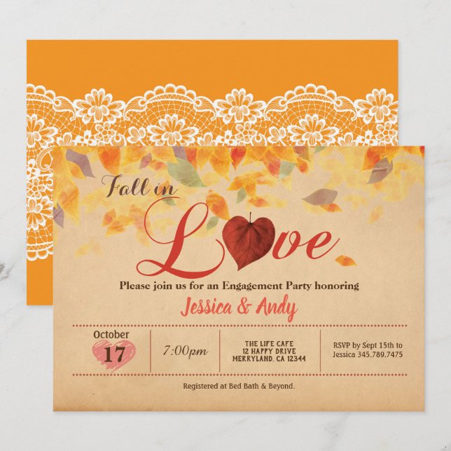 Fall in love engagement party rustic invitation (Front/Back)