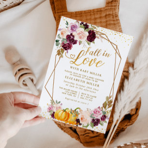 fall in love fall floral baby shower invitation