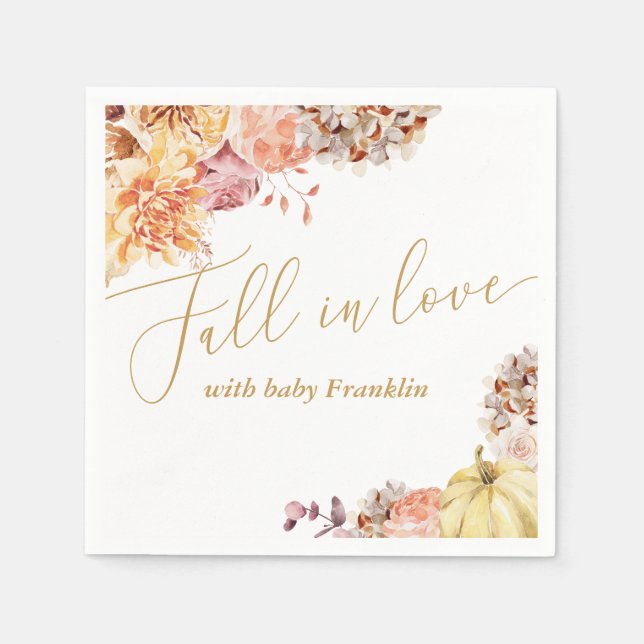 Fall In Love Fall Floral Baby Shower Napkin (Front)