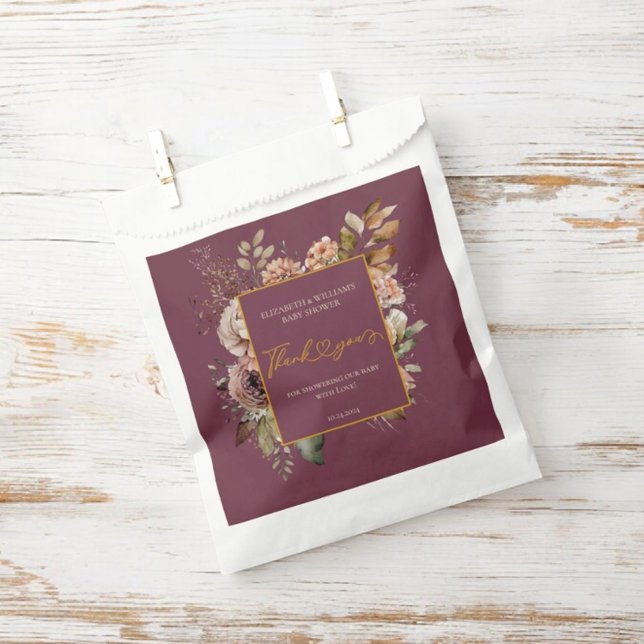 Fall In Love Fall Floral Burgundy Elegant Boho Squ Favour Bag (Creator Uploaded)