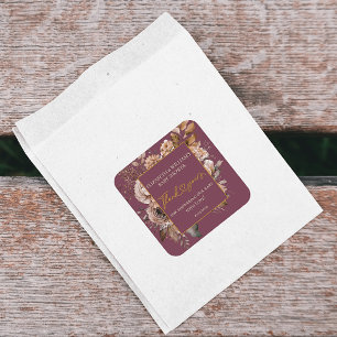 Fall In Love Fall Floral Burgundy Elegant Boho Squ Square Sticker