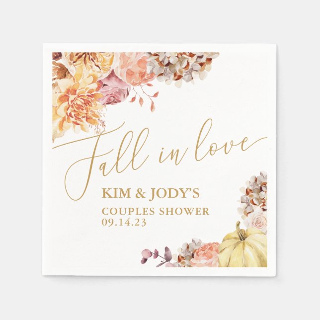 Fall In Love Fall Floral Couples Wedding Shower Napkin (Front)