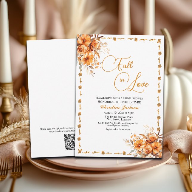 Fall in Love Fall Floral QR Code Bridal Shower Invitation (Creator Uploaded)