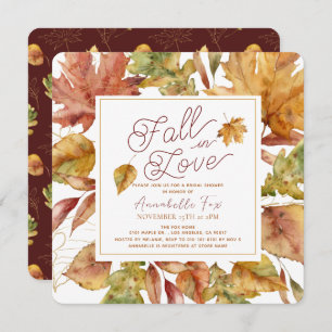 Fall in Love Fall Leaves Bridal Shower Invitation