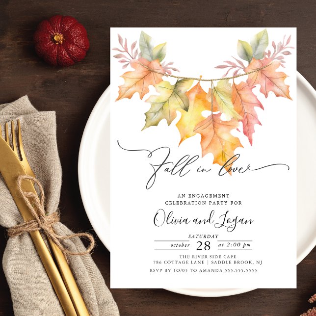 Fall In Love Fall Leaves Engagement Party Invitation (Creator Uploaded)