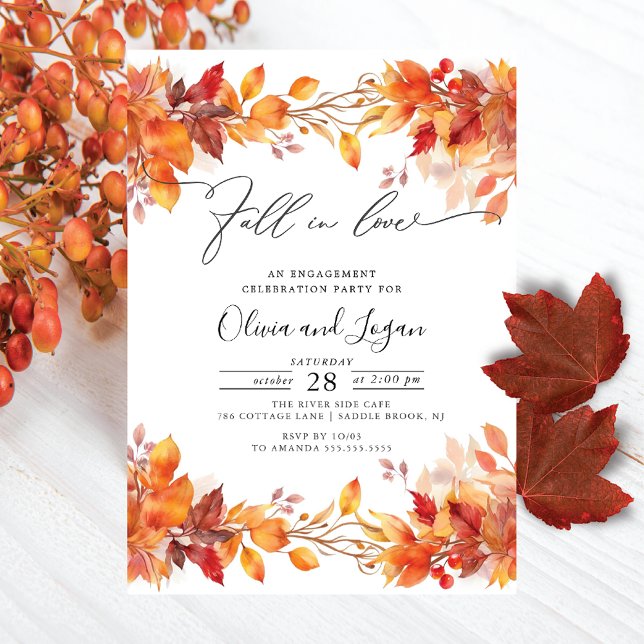 Fall In Love Fall Leaves Engagement Party Invitation (Creator Uploaded)