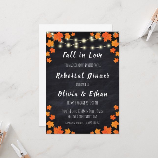 fall in love fall rehearsal dinner invitations (Front/Back In Situ)