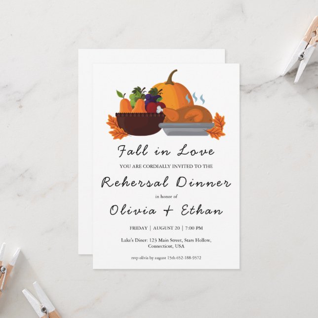fall in love fall rehearsal dinner invitations (Front/Back In Situ)