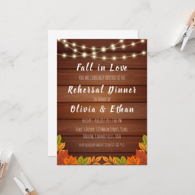 fall in love fall rehearsal dinner invitations (Front/Back In Situ)
