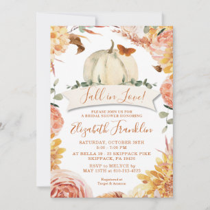 Fall in Love Floral and Pumpkin Bridal Shower  Invitation