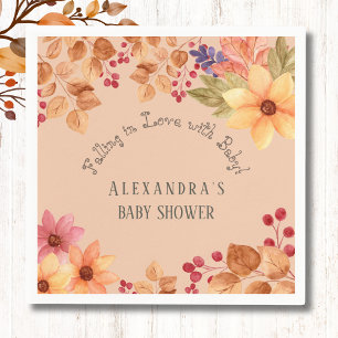 Fall in Love Floral Autumn Baby Shower Napkin