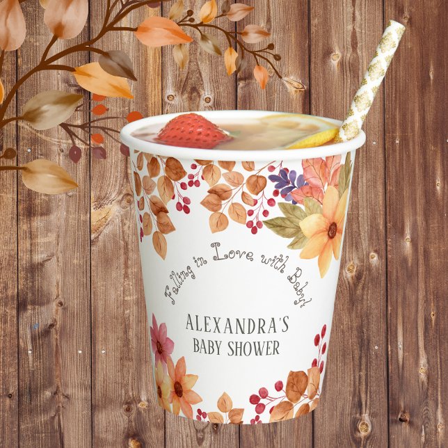 Fall in Love Floral Autumn Baby Shower Paper Cups (Creator Uploaded)