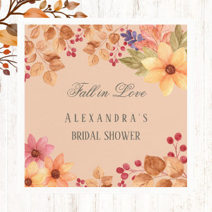 Fall in Love Floral Autumn Bridal Shower Napkin