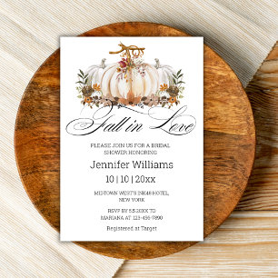 Fall in Love, Floral Autumn pumpkin Bridal Shower Invitation