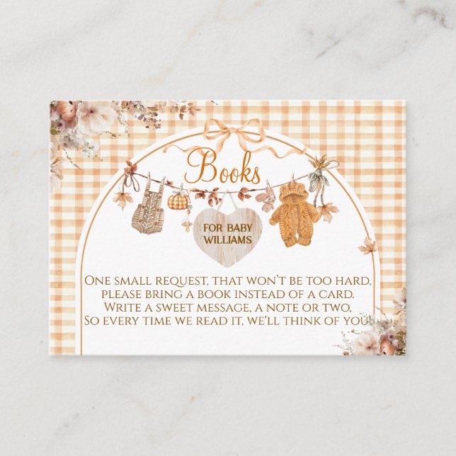 Fall in Love Floral Bow Fall Baby Shower Books Enclosure Card (Front)