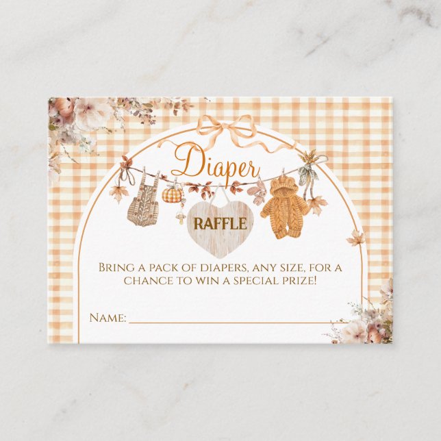 Fall in Love Floral Bow Fall Baby Shower Diaper Enclosure Card (Front)