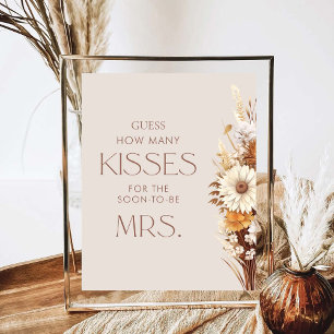 Fall In Love Floral Bridal Shower How Many Kisses Poster
