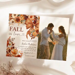 Fall In Love  Floral Bridal Shower Party Photo  Invitation