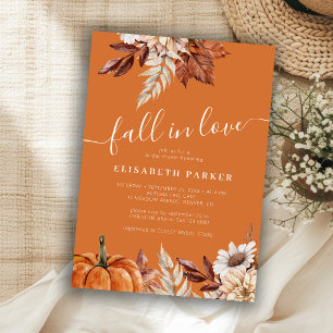 Fall in love floral burnt orange bridal shower invitation