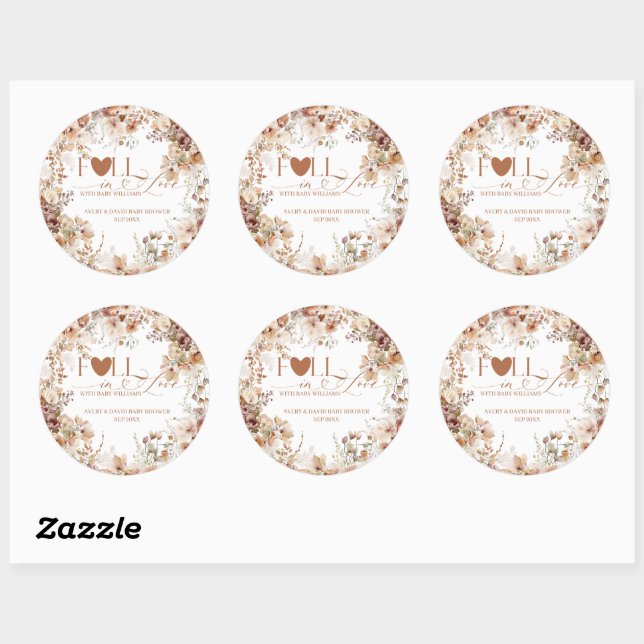 Fall in Love Floral Neutral Baby Shower  Classic Round Sticker (Sheet)