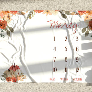 Fall In Love Floral Pumpkin Baby Milestone Blanket