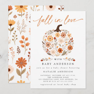 Fall in Love Floral Pumpkin Baby Shower Invitation