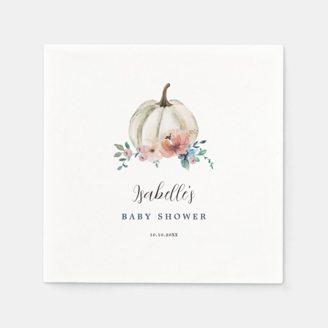 Fall In Love Floral Pumpkin Baby Shower Napkin (Front)