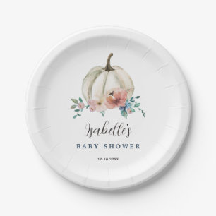 Fall In Love Floral Pumpkin Baby Shower Paper Plate