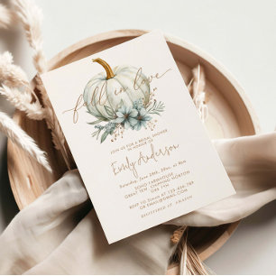 Fall In Love Floral Pumpkin Bridal Shower Invitation
