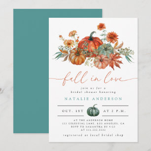 Fall in Love Floral Pumpkin Bridal Shower Invitation