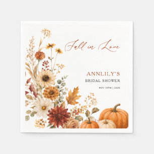 Fall in Love Floral Pumpkin Bridal Shower Napkin
