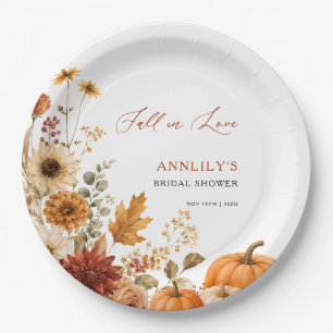 Fall in Love Floral Pumpkin Bridal Shower Paper Plate